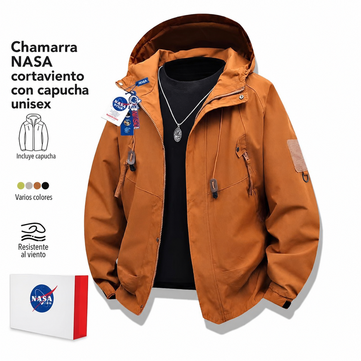 Chamarra NASA cortaviento con capucha unisex