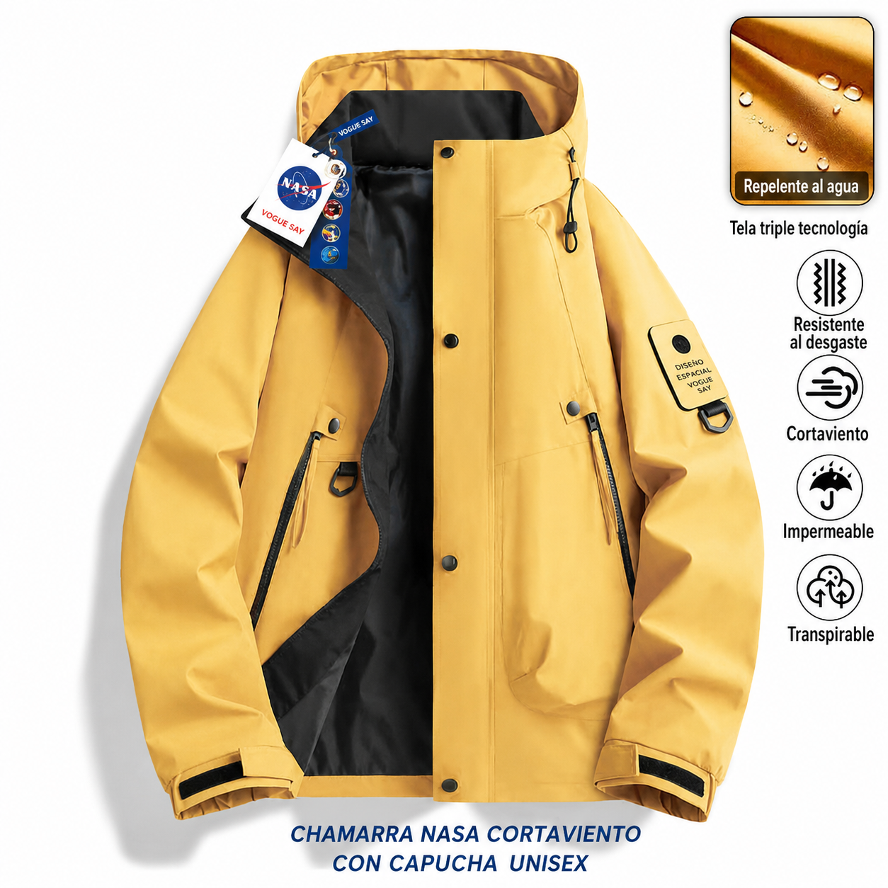 Chamarra NASA cortaviento con capucha unisex