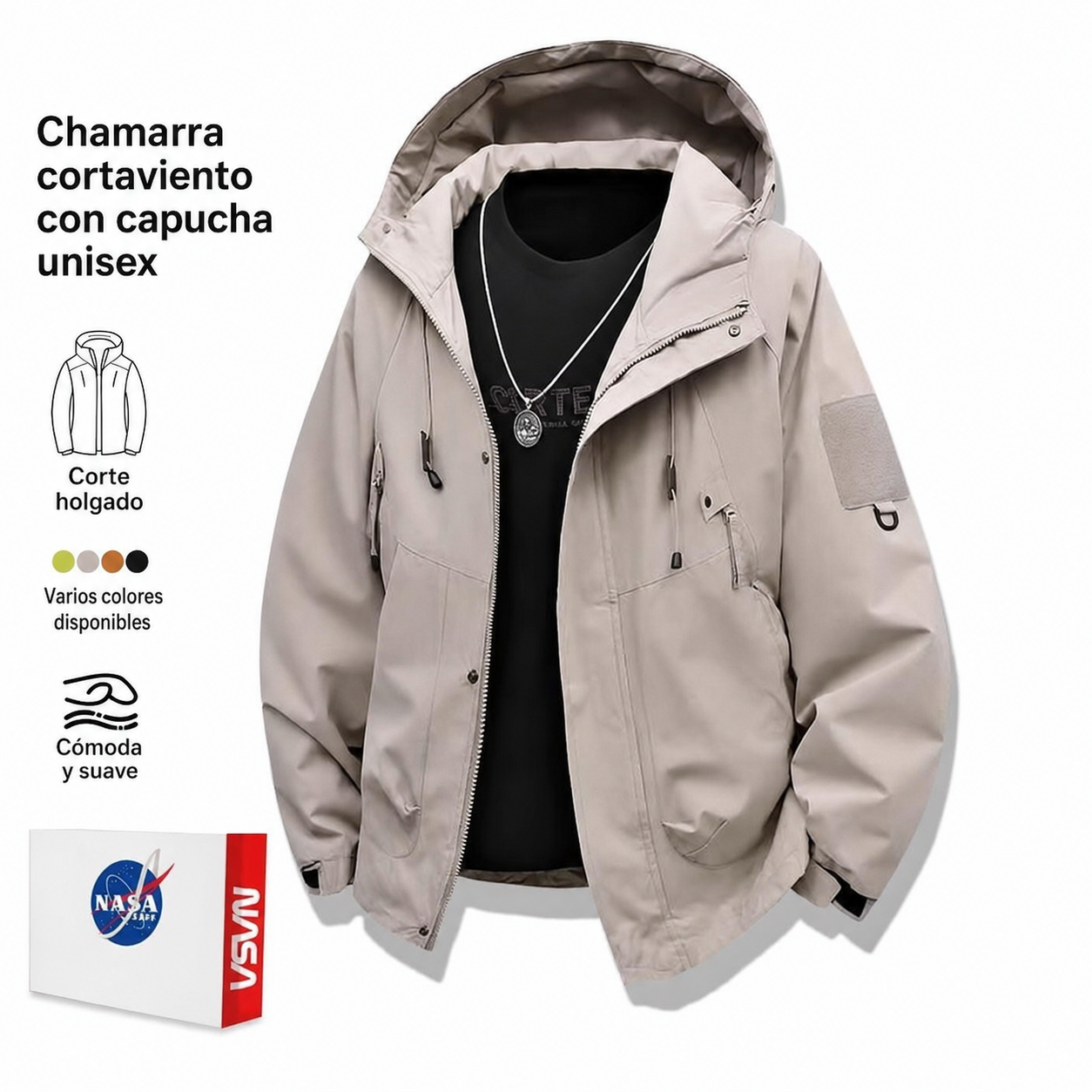 Chamarra NASA cortaviento con capucha unisex