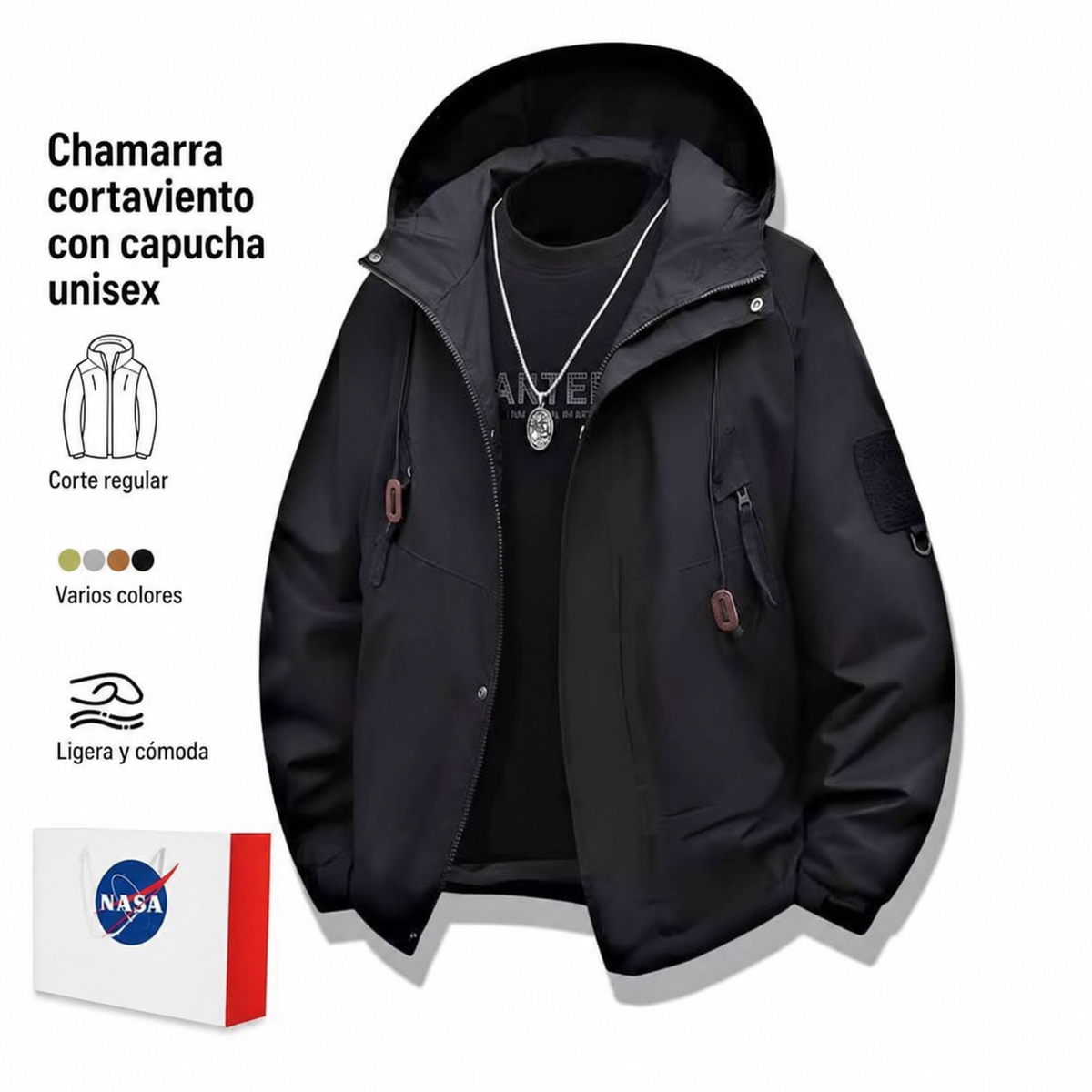 Chamarra NASA cortaviento con capucha unisex