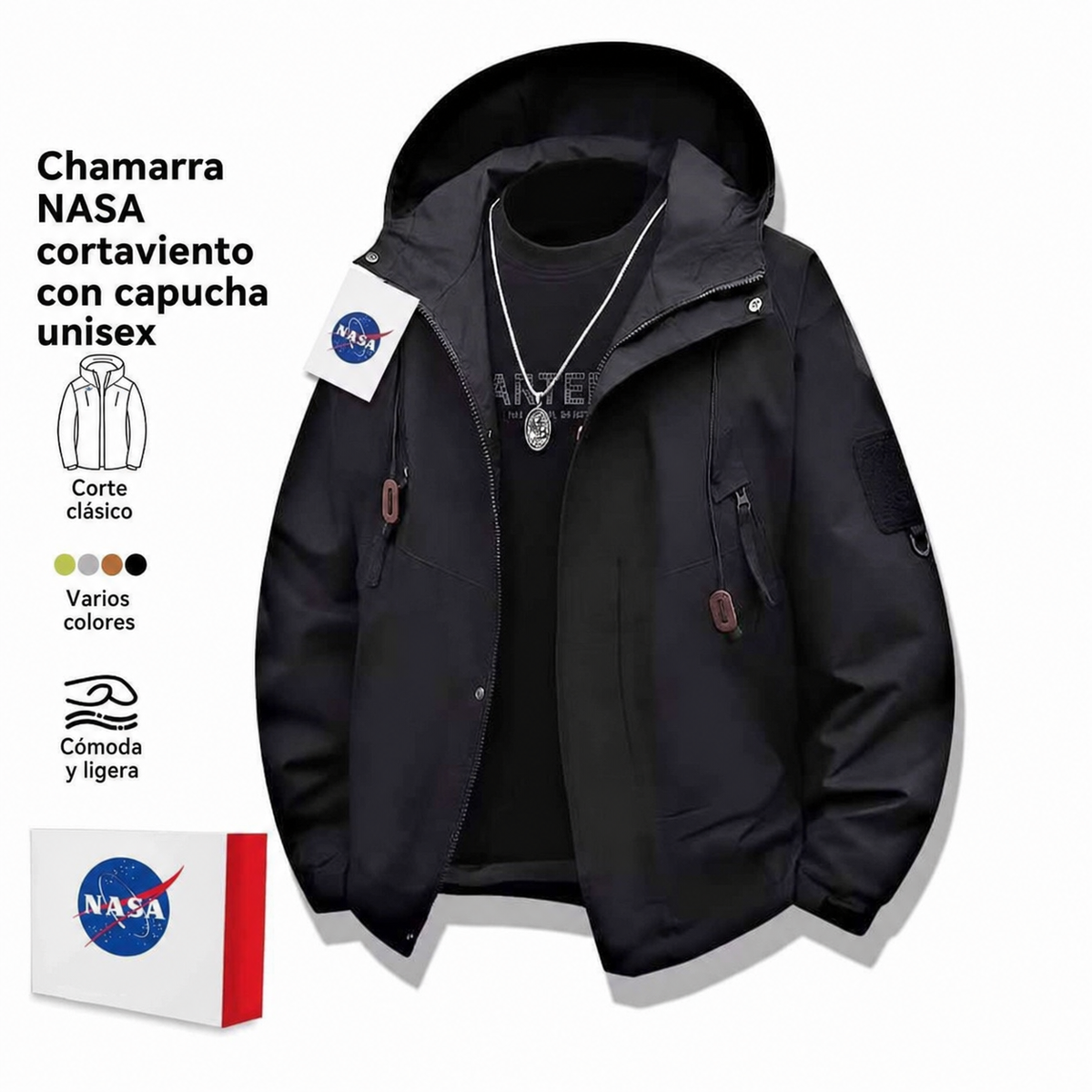 Chamarra NASA cortaviento con capucha unisex