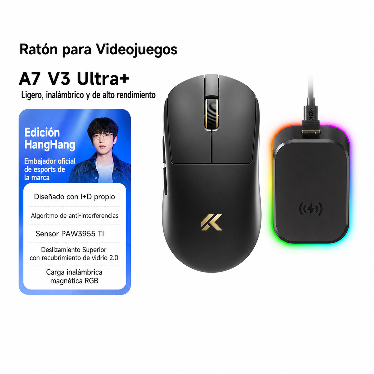 Mouse Gamer MCHOSE A7V3 Inalámbrico Triple Modo