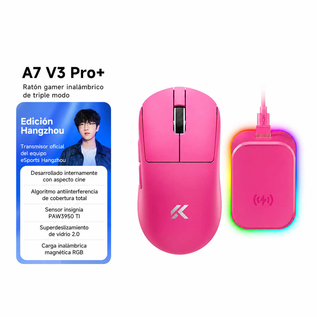 Mouse Gamer MCHOSE A7V3 Inalámbrico Triple Modo