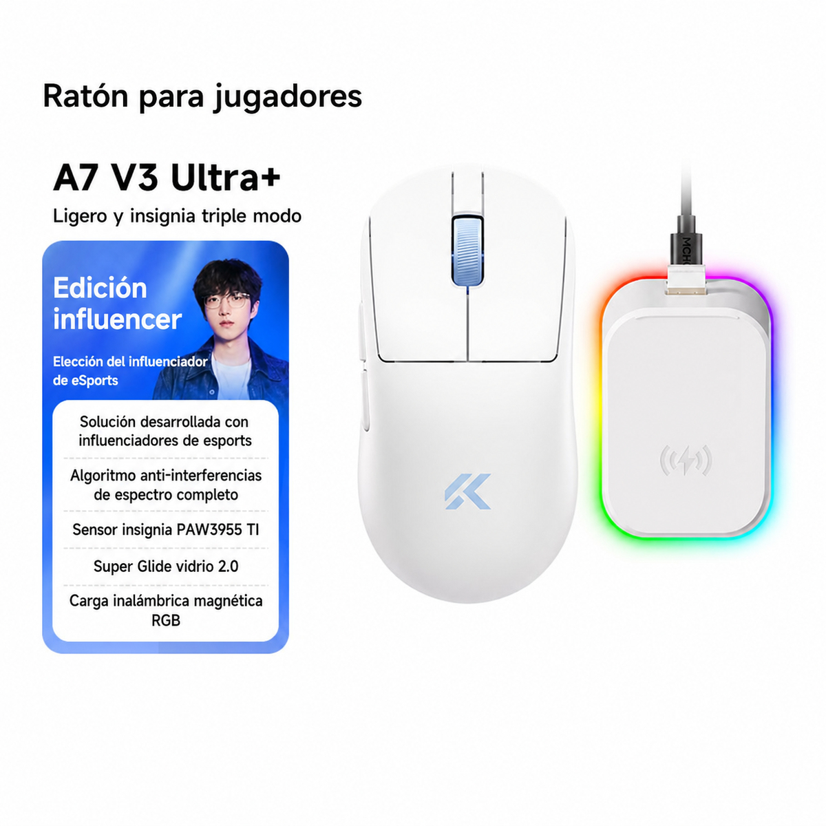 Mouse Gamer MCHOSE A7V3 Inalámbrico Triple Modo