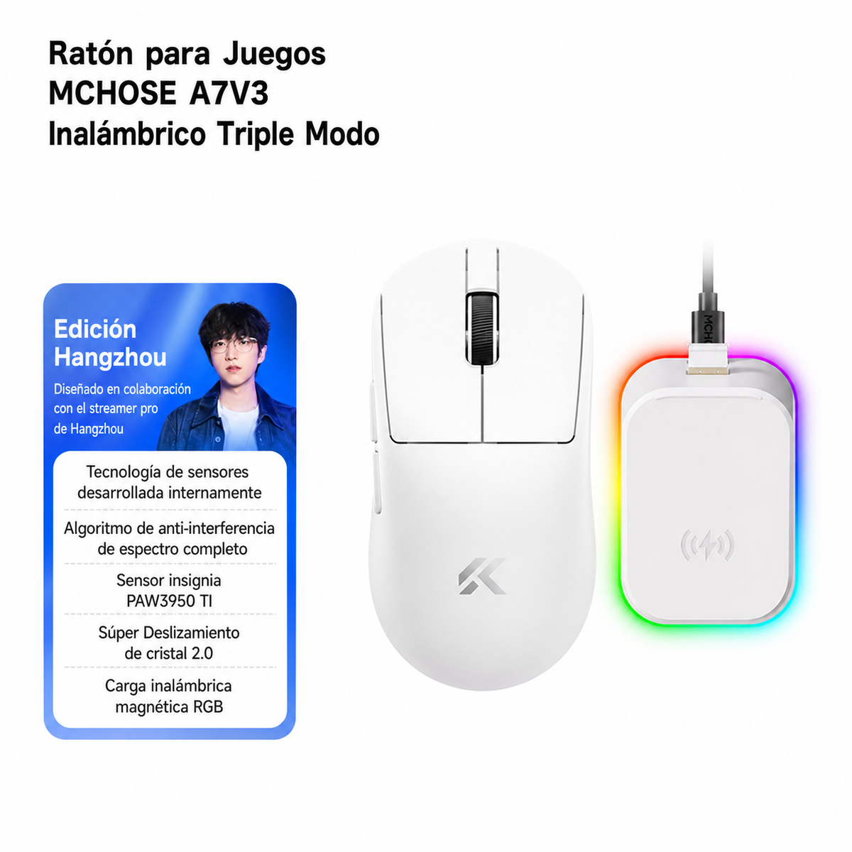 Mouse Gamer MCHOSE A7V3 Inalámbrico Triple Modo