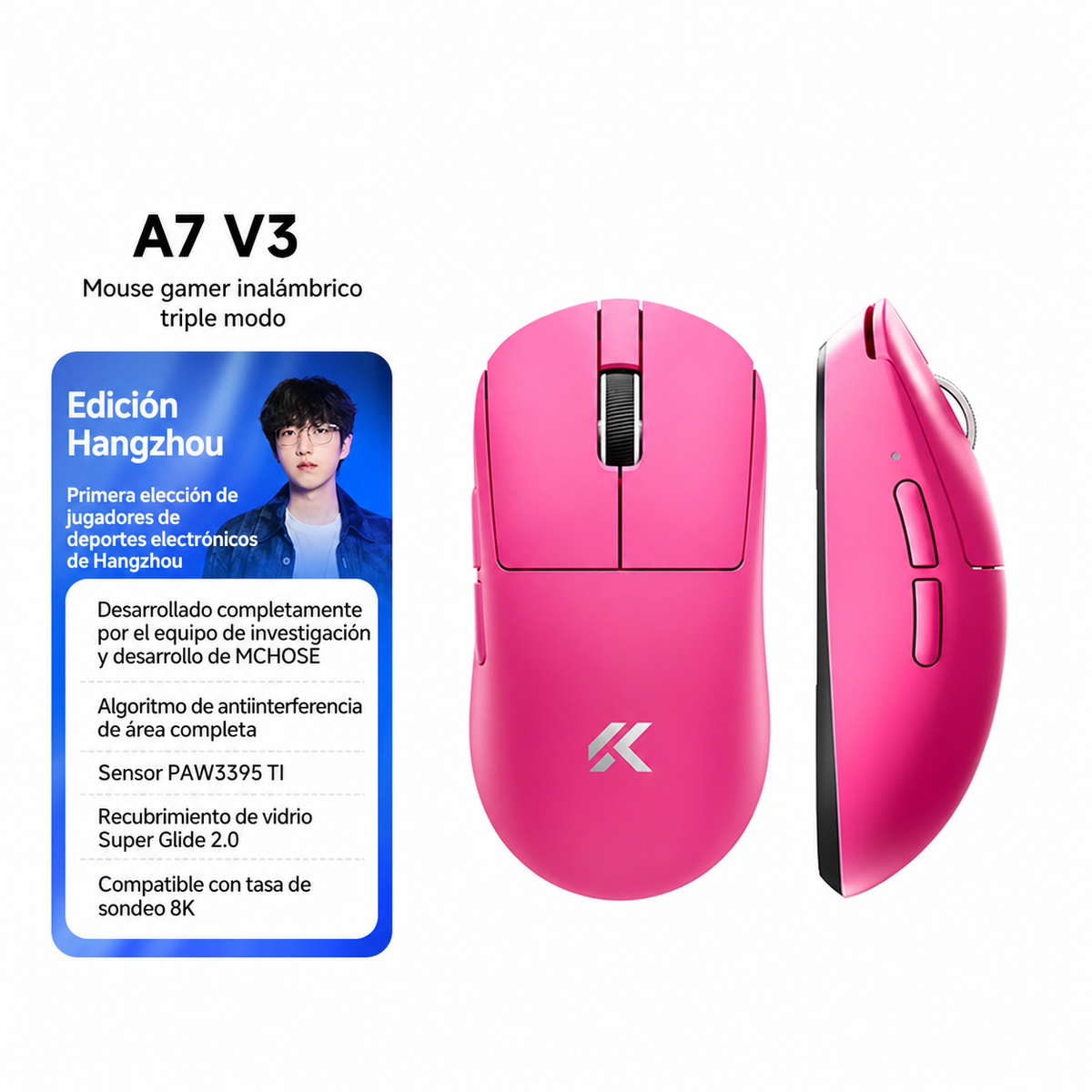 Mouse Gamer MCHOSE A7V3 Inalámbrico Triple Modo