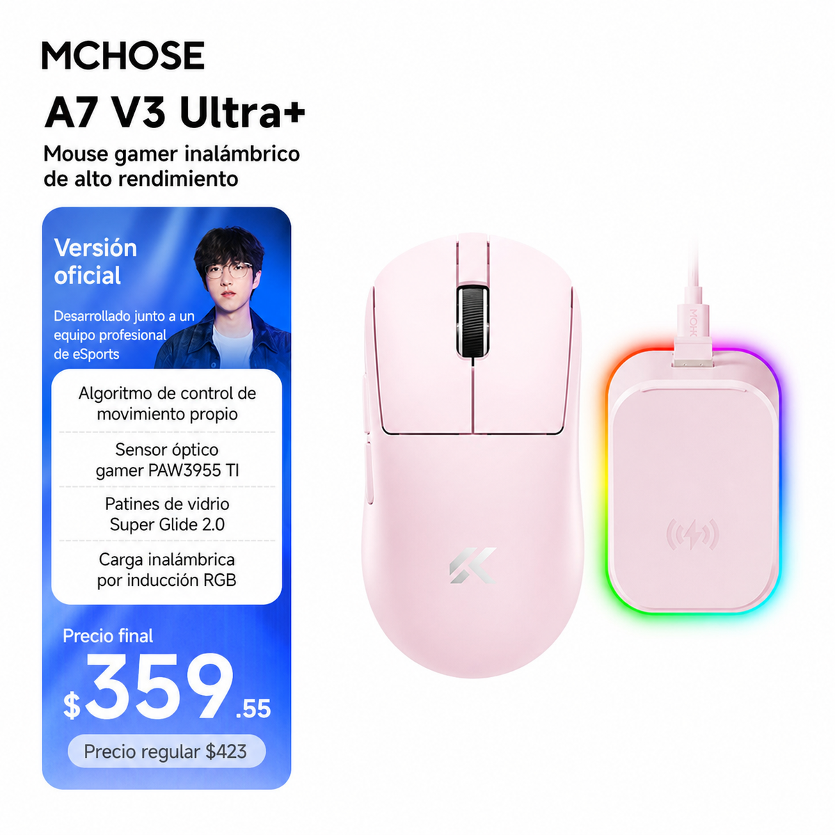 Mouse Gamer MCHOSE A7V3 Inalámbrico Triple Modo