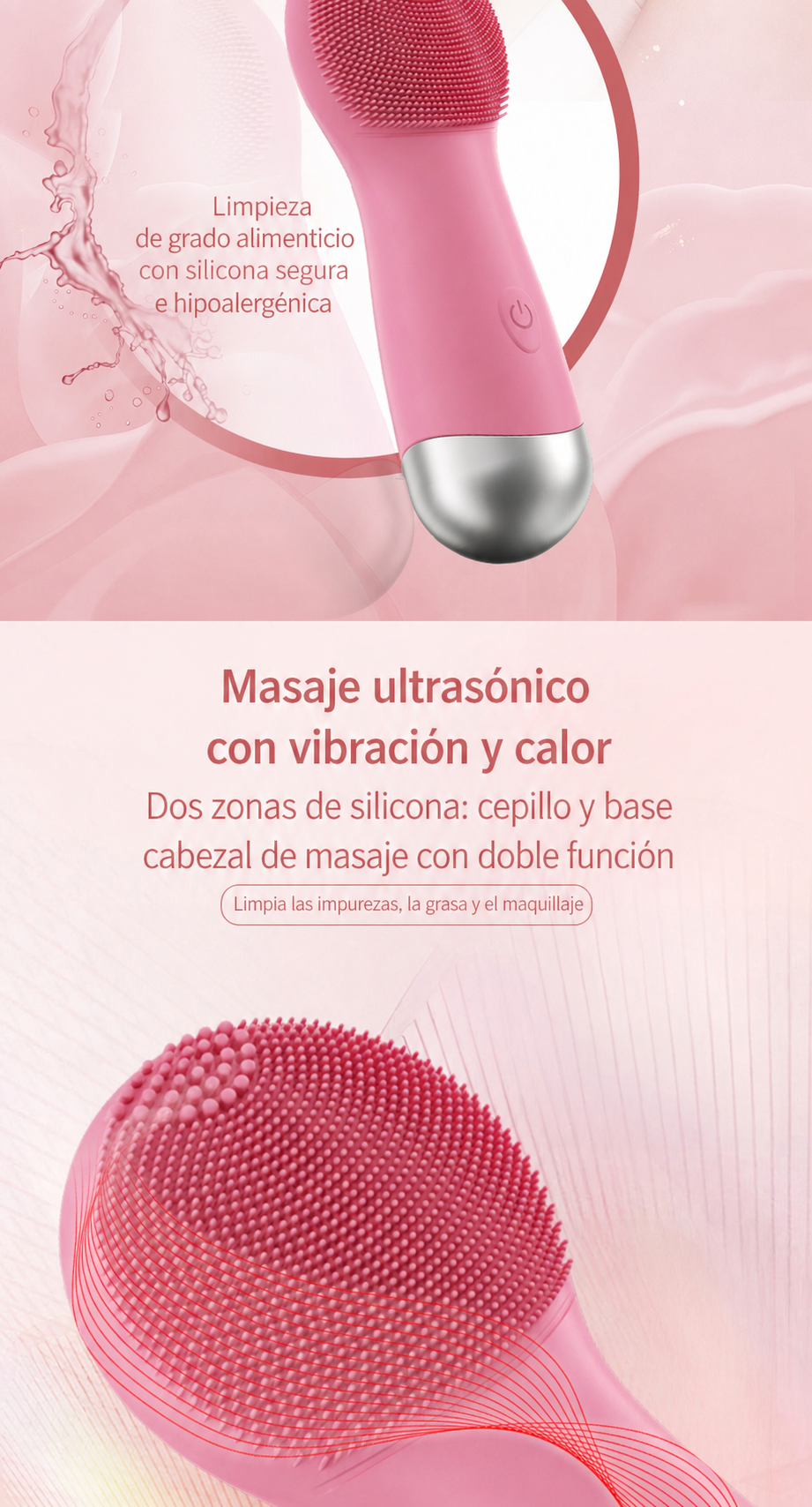 Cepillo Limpiador Facial Ultrasónico con Vibración y Calor - 12