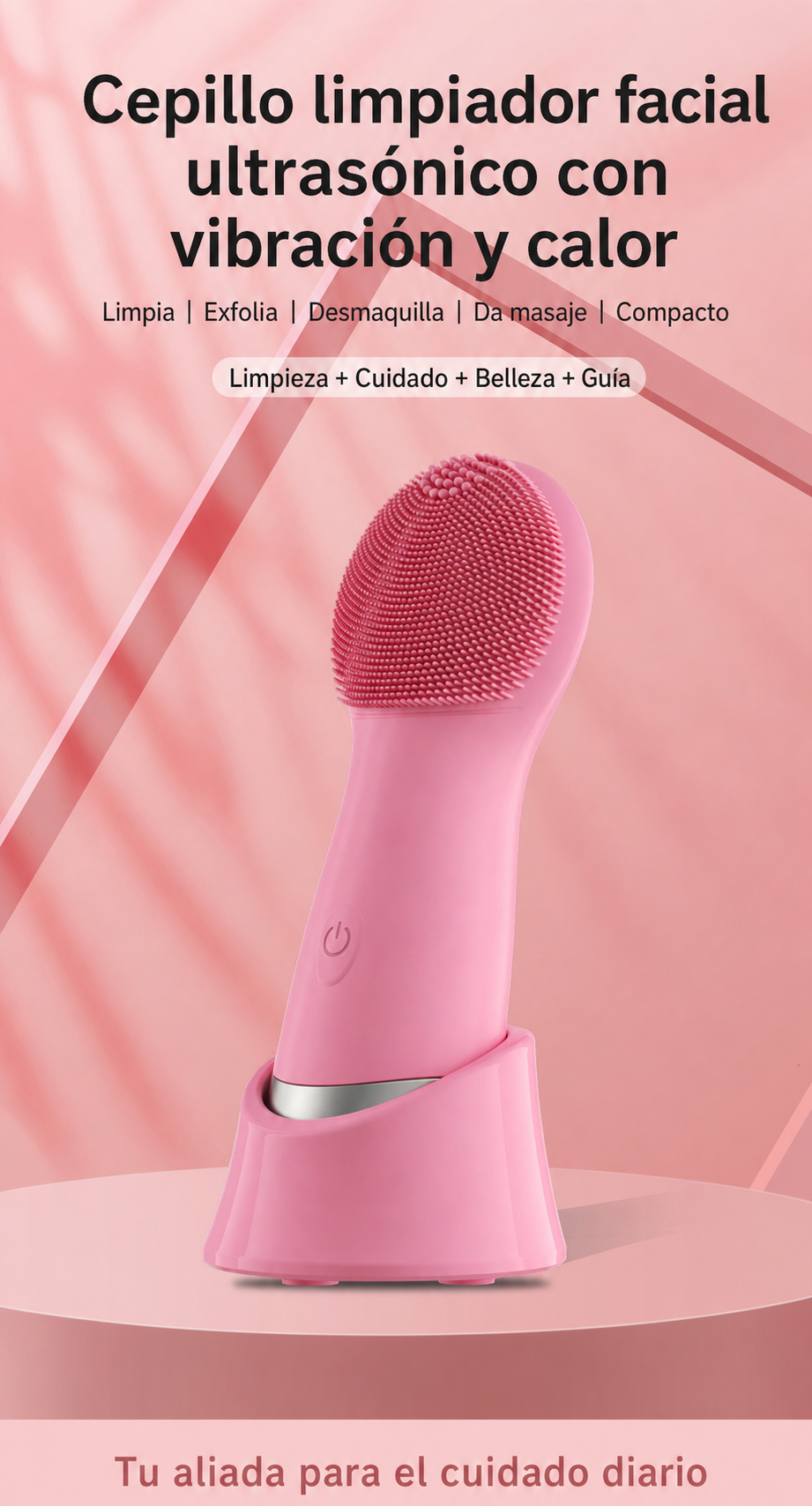 Cepillo Limpiador Facial Ultrasónico con Vibración y Calor - 2