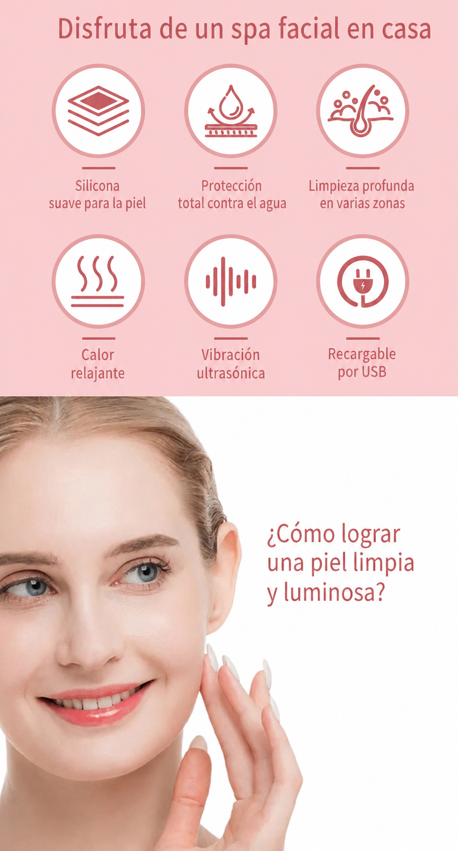 Cepillo Limpiador Facial Ultrasónico con Vibración y Calor - 7