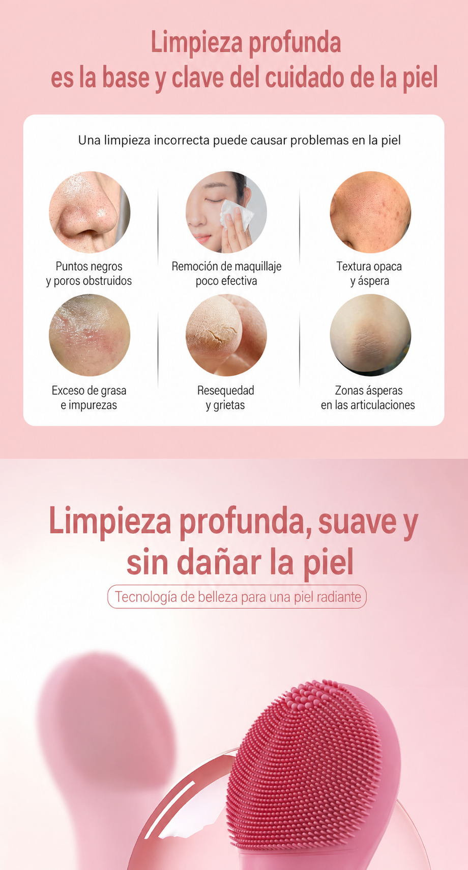 Cepillo Limpiador Facial Ultrasónico con Vibración y Calor - 8