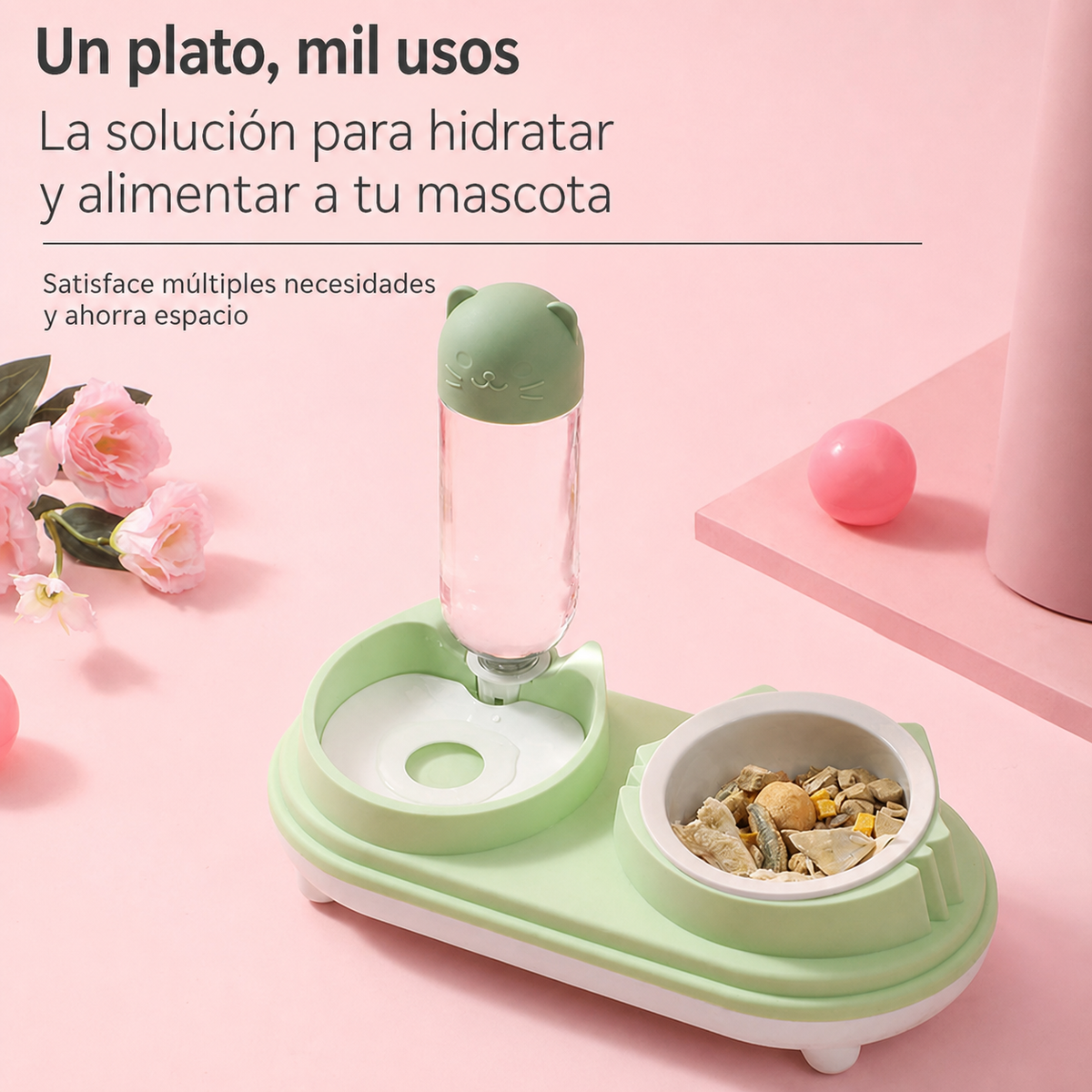 Comedero Doble con Dispensador de Agua para Mascotas - 3