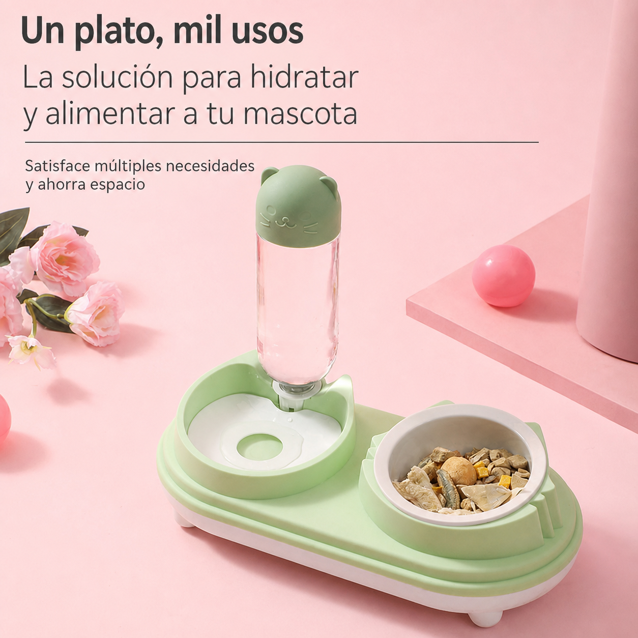 Comedero Doble con Dispensador de Agua para Mascotas - 3