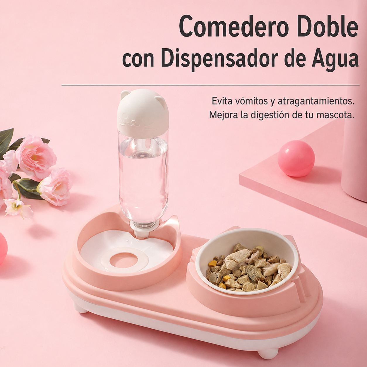 Comedero Doble con Dispensador de Agua para Mascotas - 4