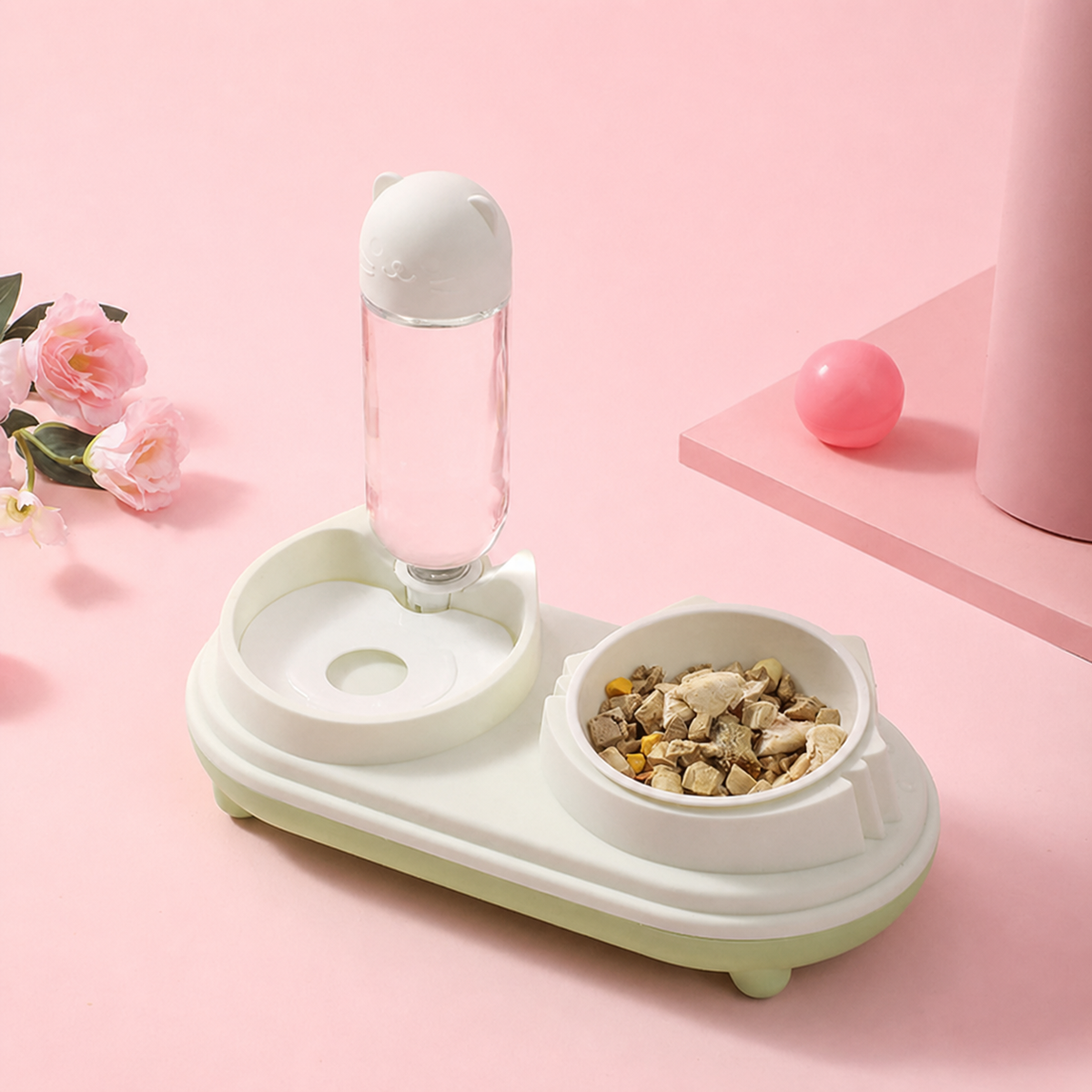 Comedero Doble con Dispensador de Agua para Mascotas