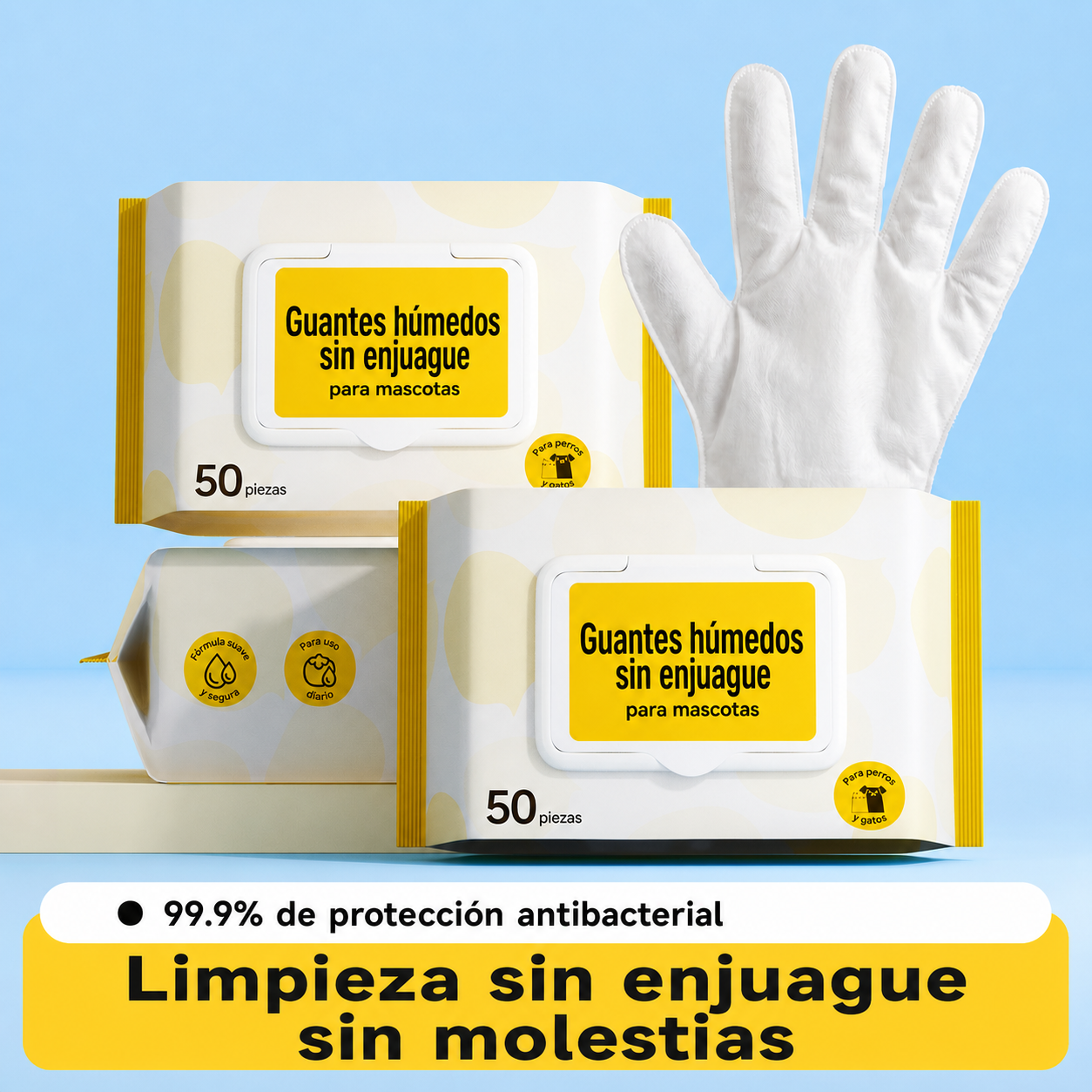Guantes húmedos sin enjuague para mascotas 50 piezas - 1