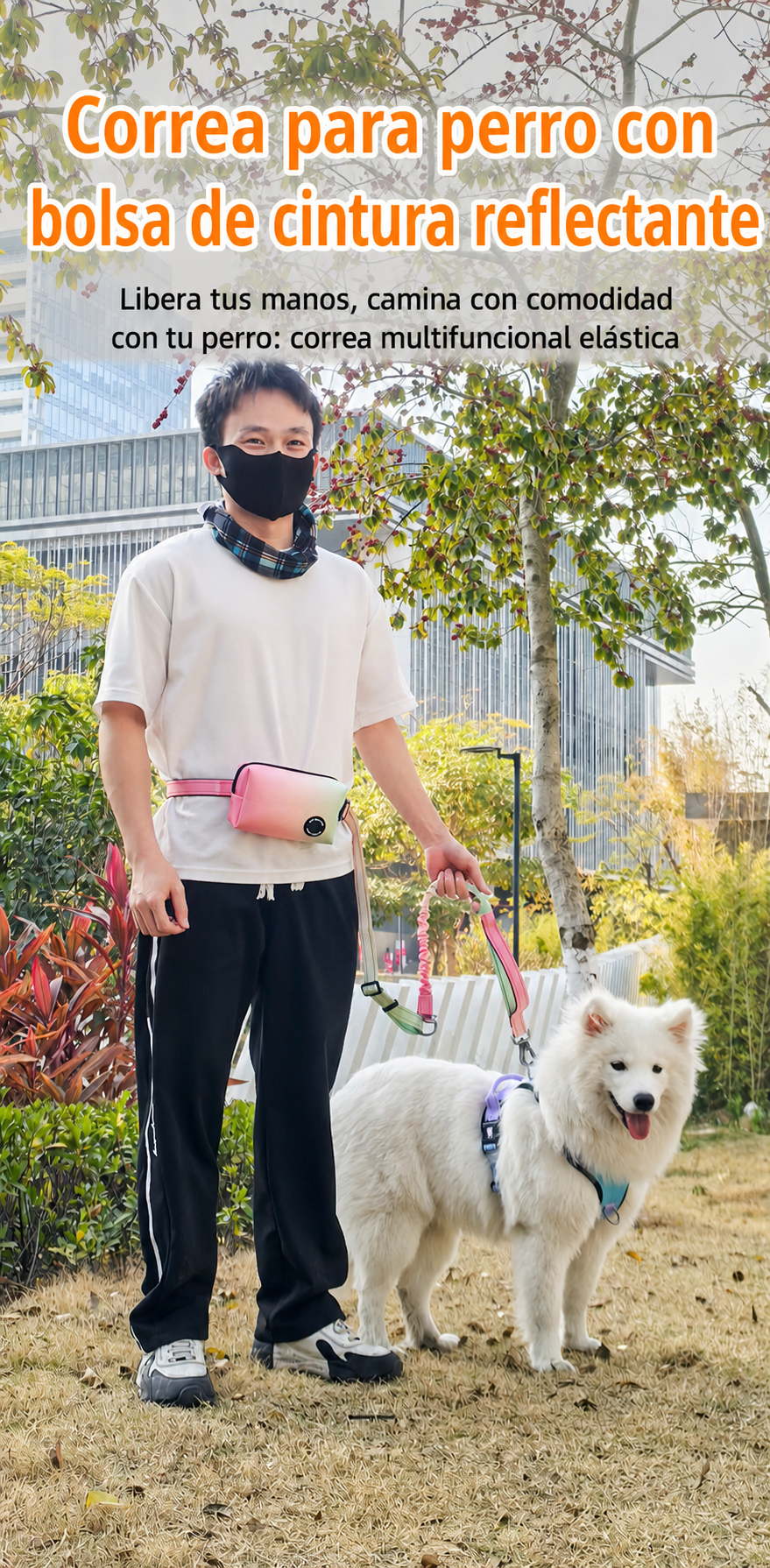 Correa para perro con bolsa de cintura reflectante - 11