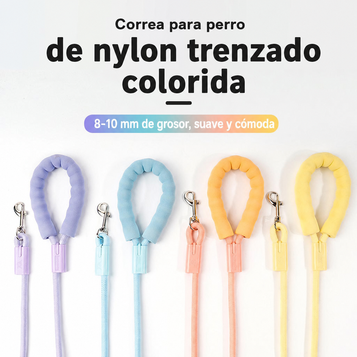 Correa para perro de nylon trenzado colorida 8-10 mm - 1