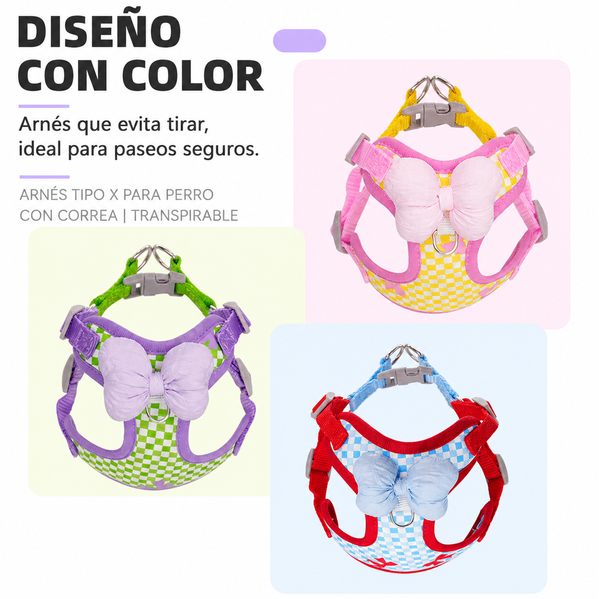 Arnés  con corbatín colorido para Perro - 2