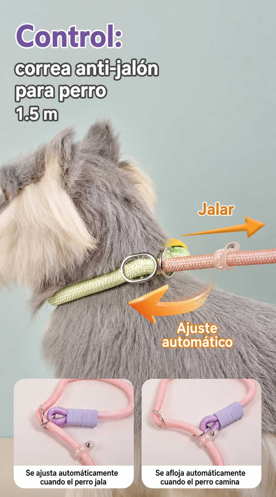 Correa para perro anti-jalón de poliéster 1.5 m - 16