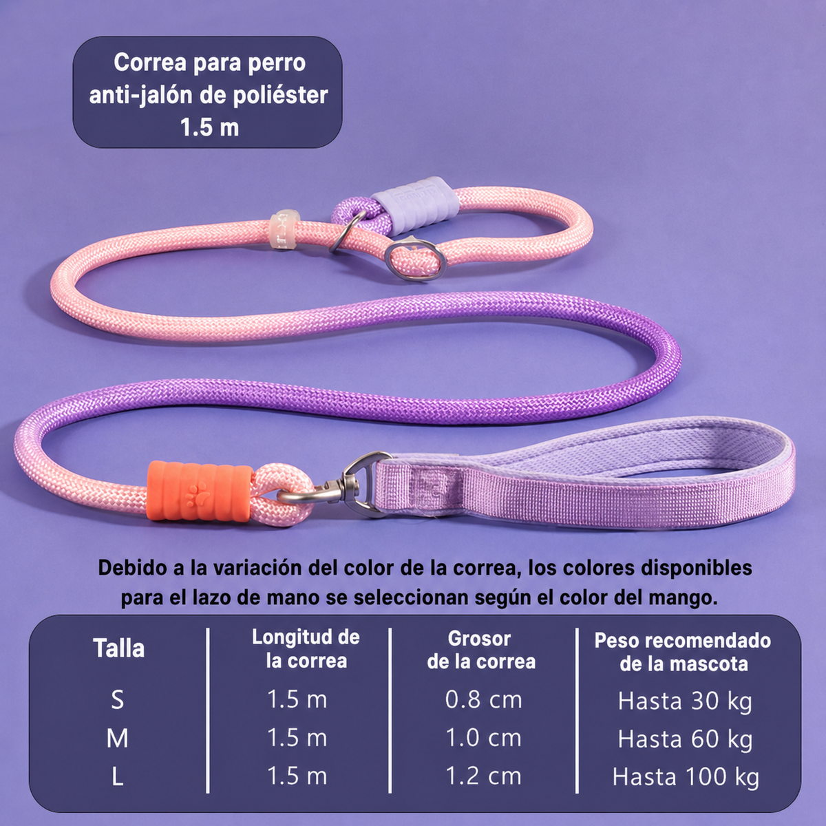 Correa para perro anti-jalón de poliéster 1.5 m - 6