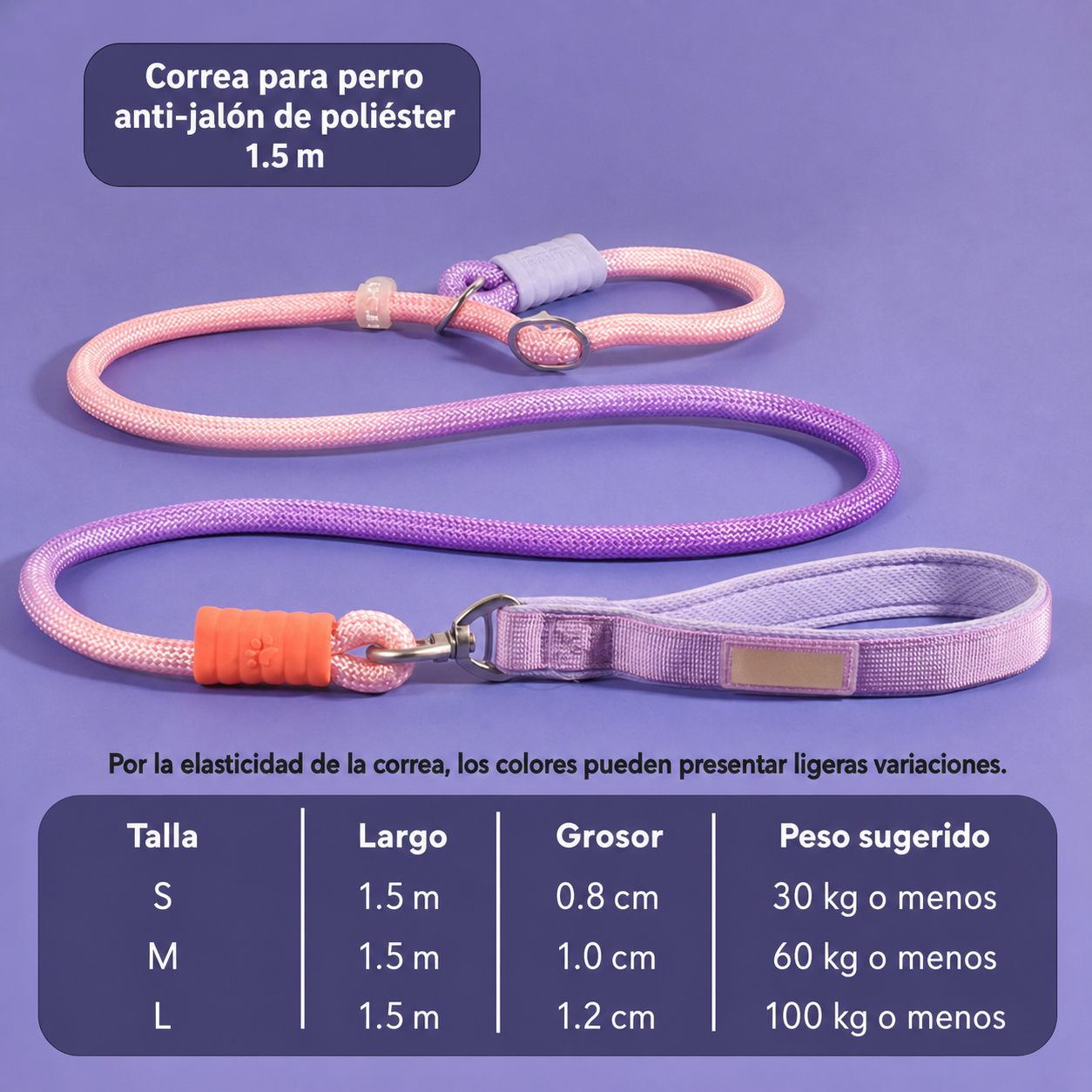 Correa para perro anti-jalón de poliéster 1.5 m