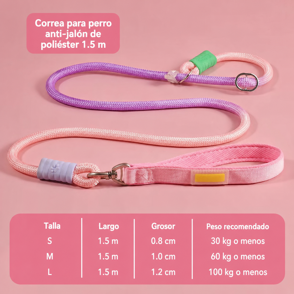Correa para perro anti-jalón de poliéster 1.5 m