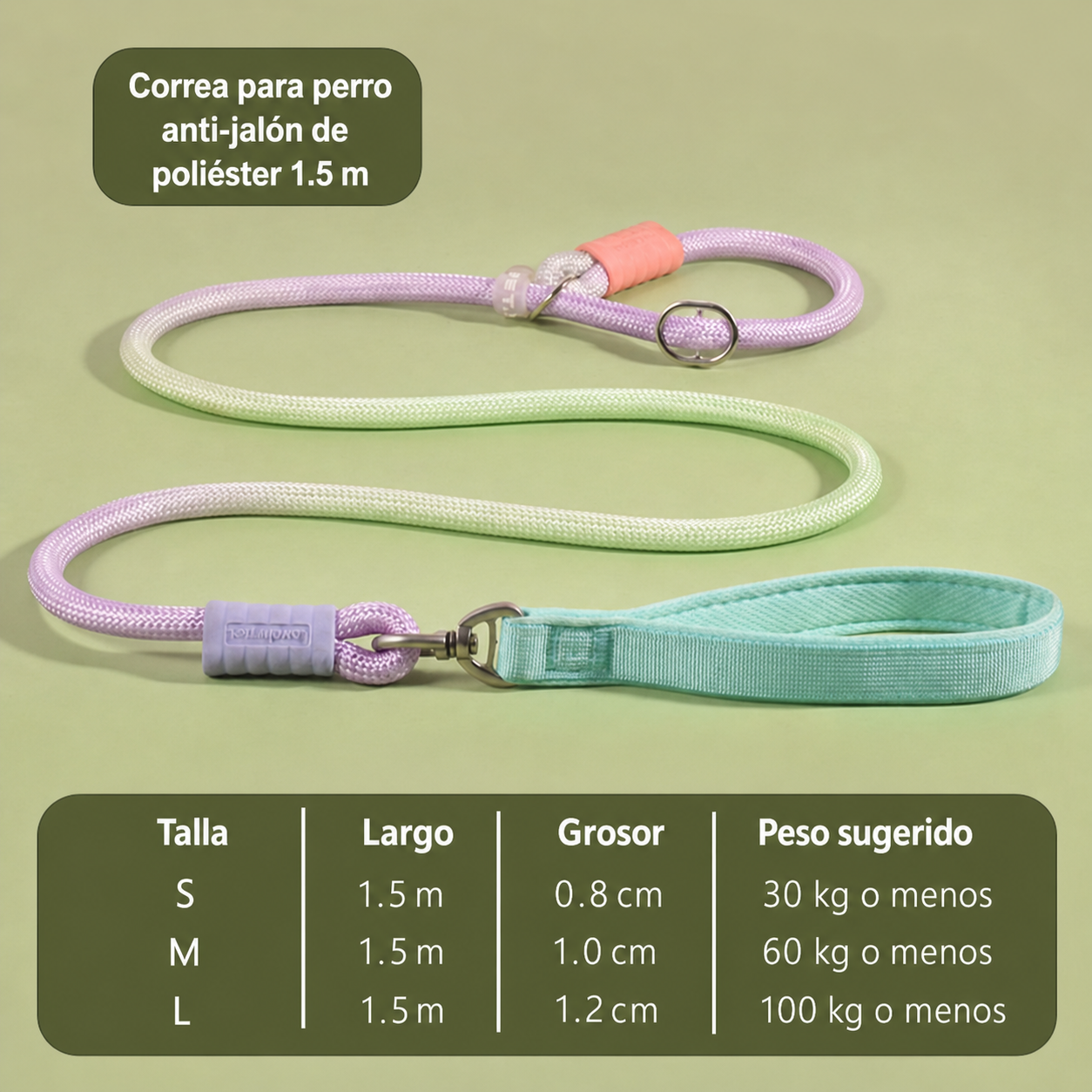 Correa para perro anti-jalón de poliéster 1.5 m