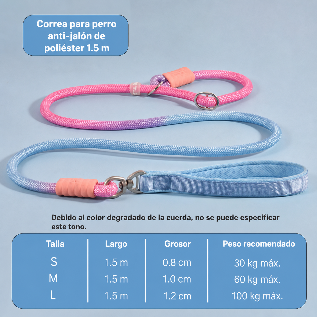 Correa para perro anti-jalón de poliéster 1.5 m