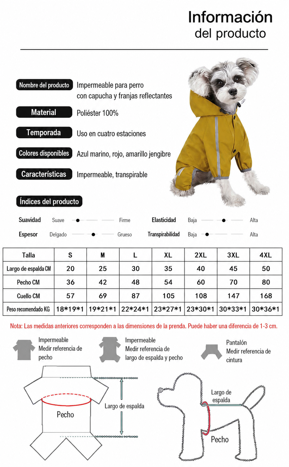 Impermeable para Perro con Capucha y Franjas Reflectantes - 8