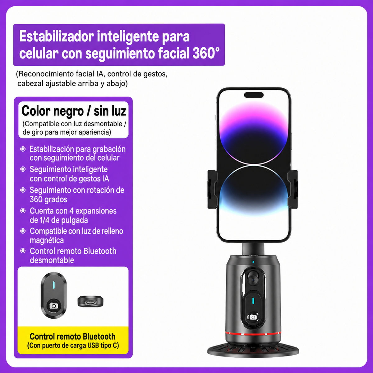 Gimbal para Celular con Seguimiento Facial 360°