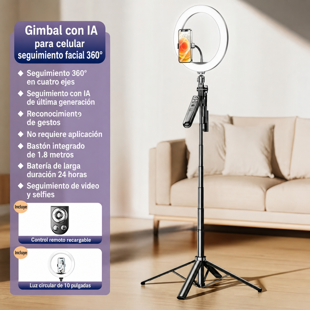 Gimbal para celular seguimiento facial 360° - 6