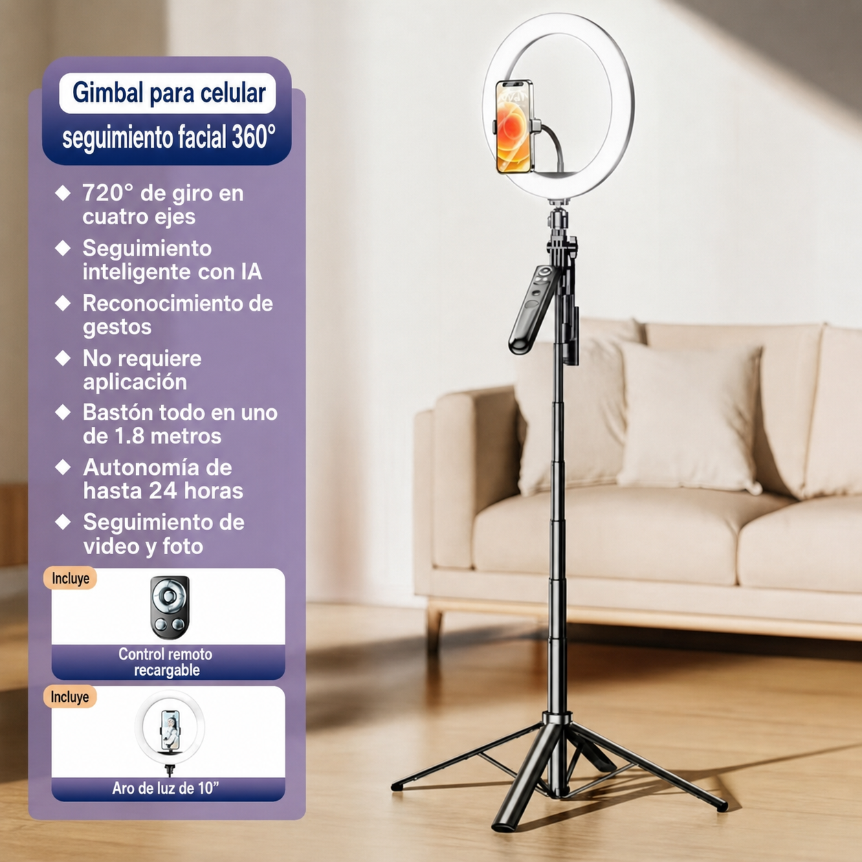 Gimbal para celular seguimiento facial 360°