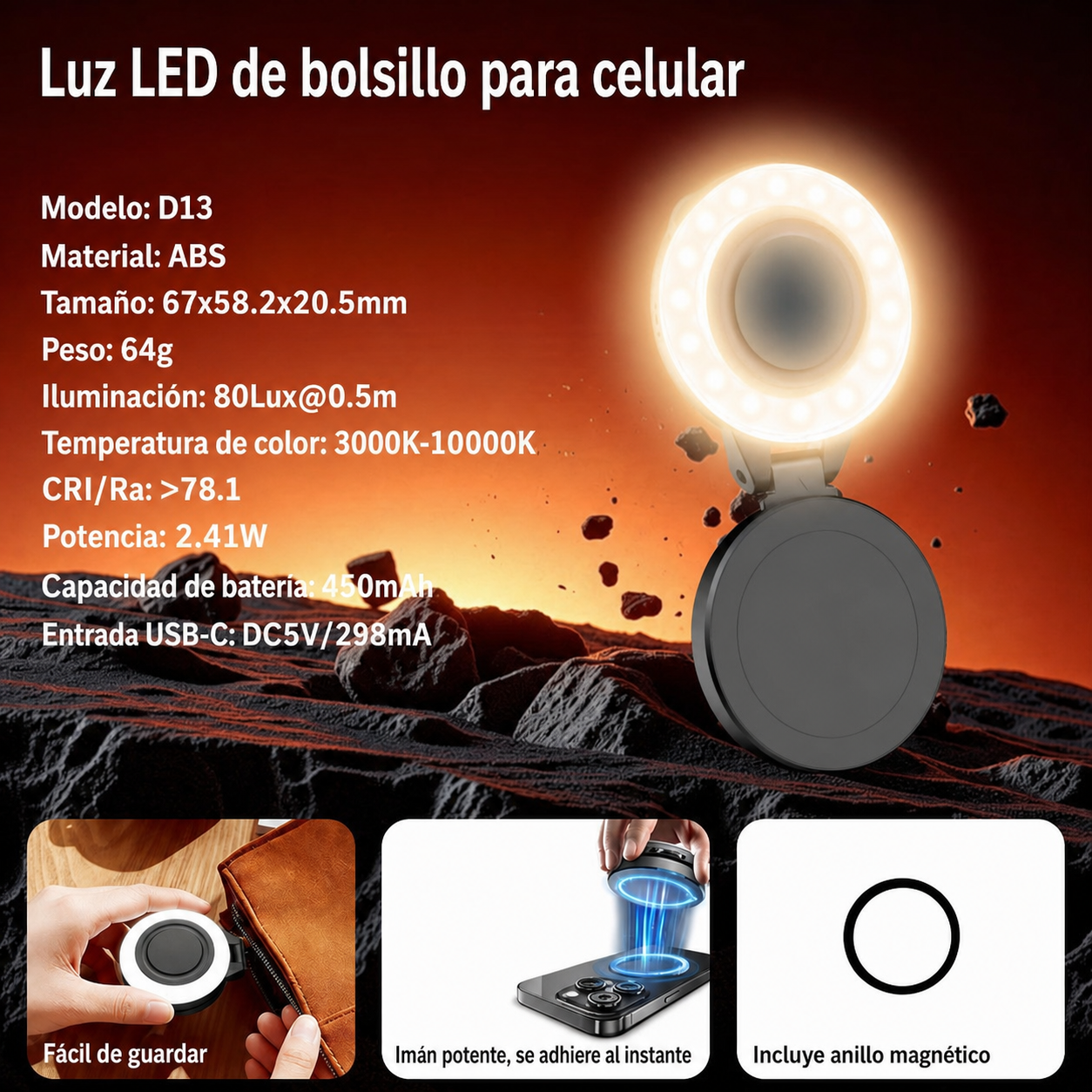 Luz LED de bolsillo para celular