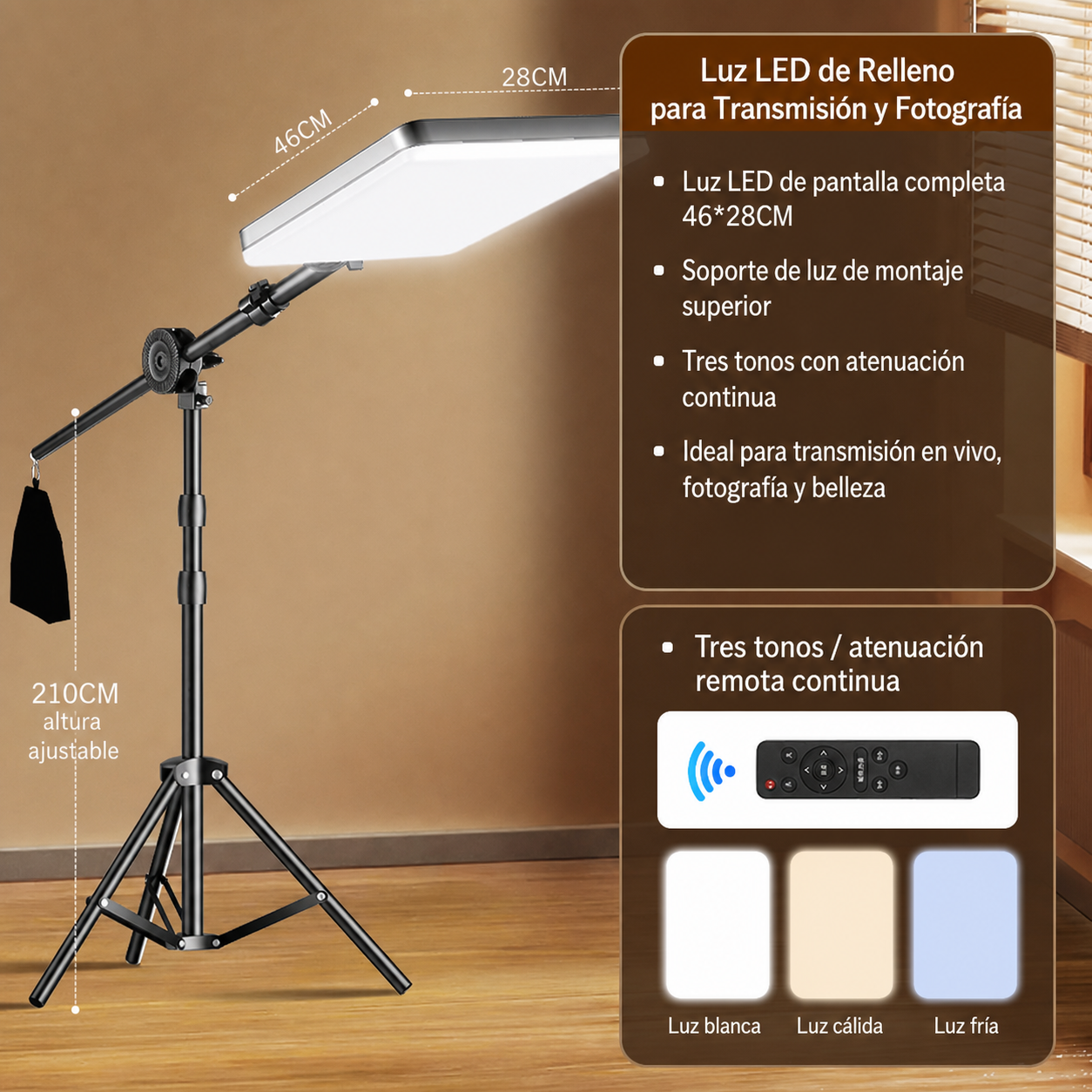 Luz LED de Relleno para Transmisión y Fotografía