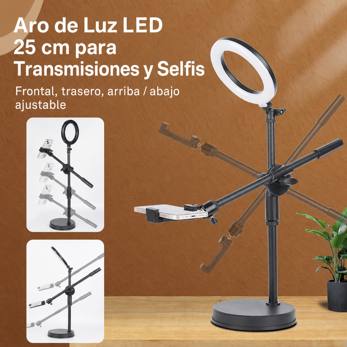 Aro de Luz LED 25 cm para streaming y selfies - 3