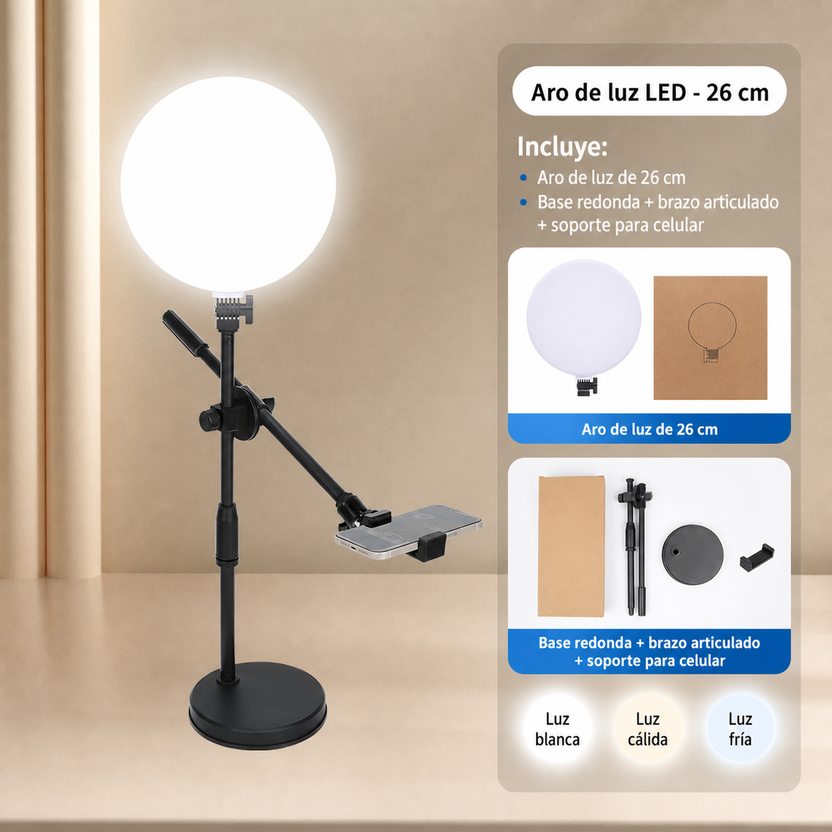 Aro de Luz LED 25 cm para streaming y selfies - 6