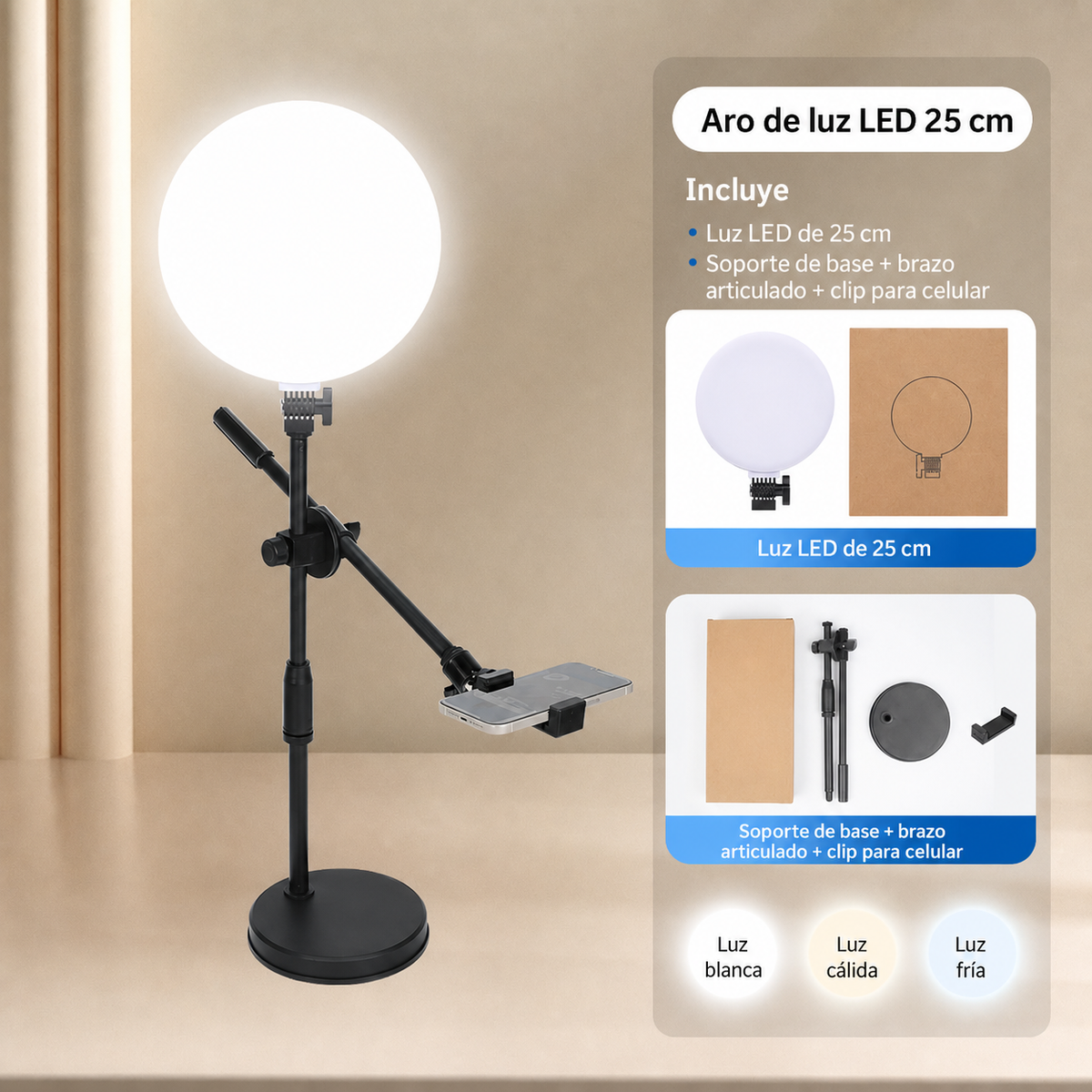 Aro de Luz LED 25 cm para streaming y selfies - 7