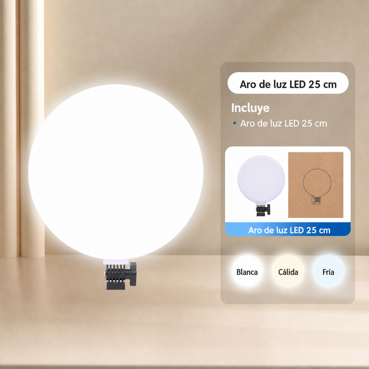 Aro de Luz LED 25 cm para streaming y selfies