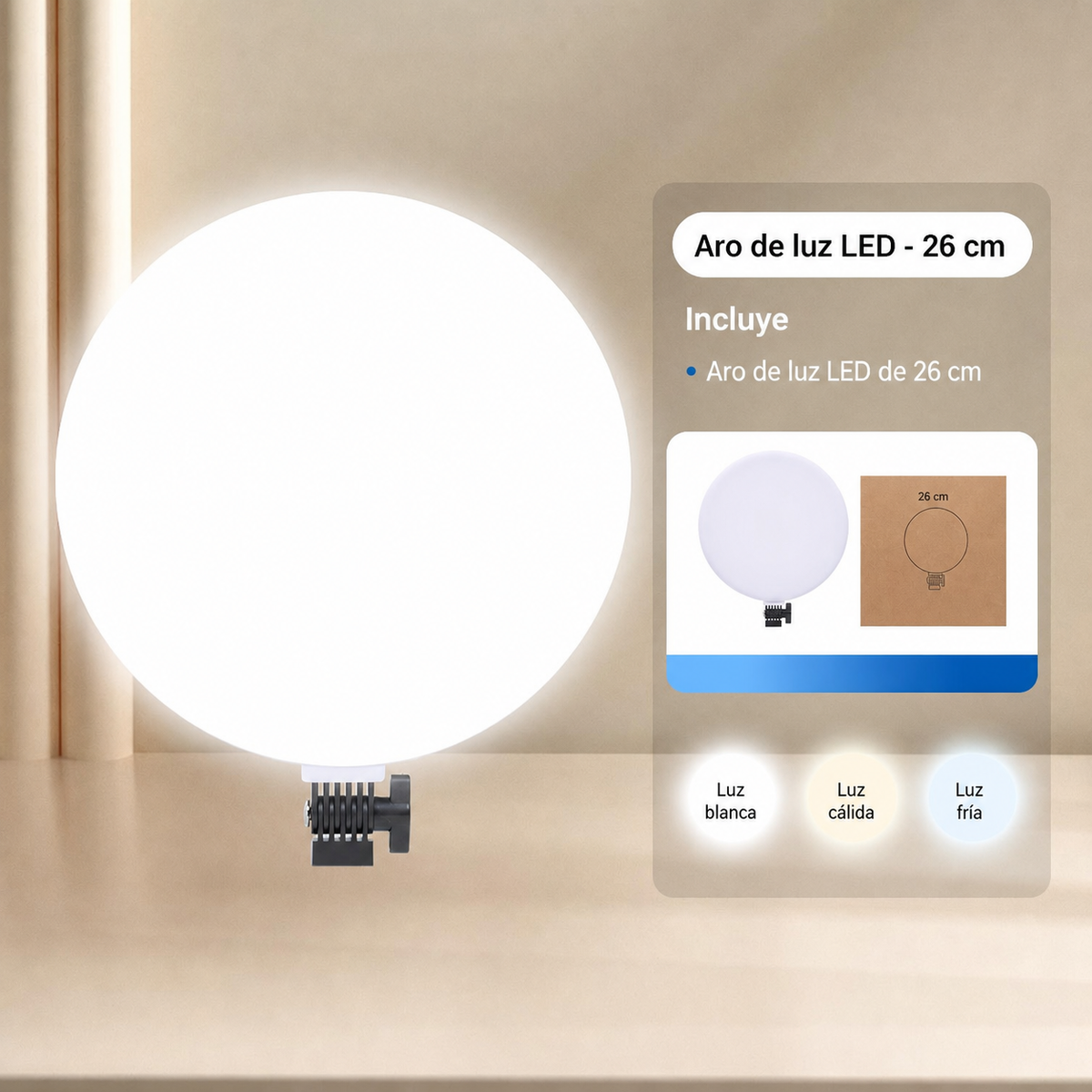 Aro de Luz LED 25 cm para streaming y selfies