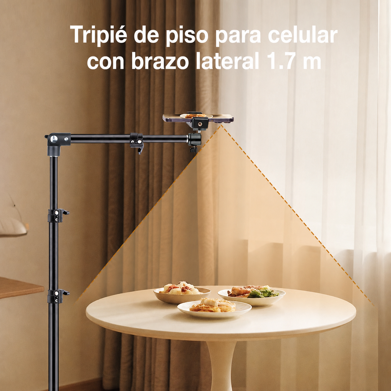 Tripié de piso para celular con brazo lateral 1.7 m - 3