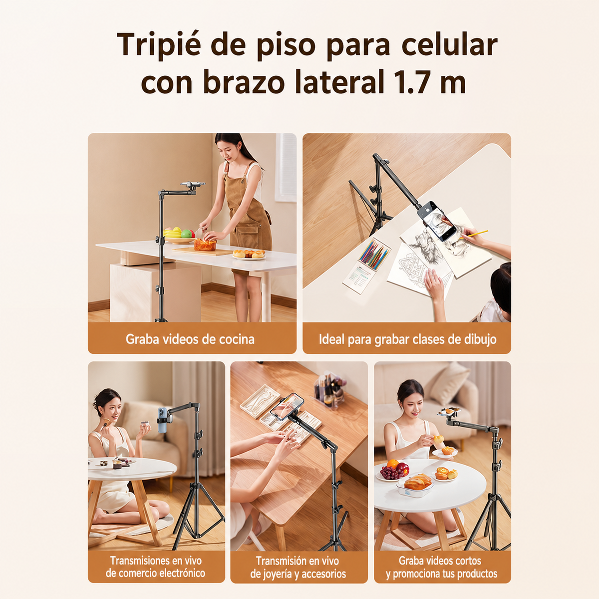 Tripié de piso para celular con brazo lateral 1.7 m - 5