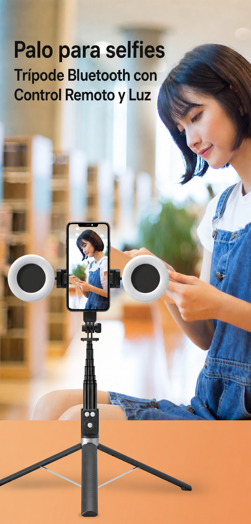 Selfie Stick Trípode Bluetooth con Control Remoto y Luz - 1