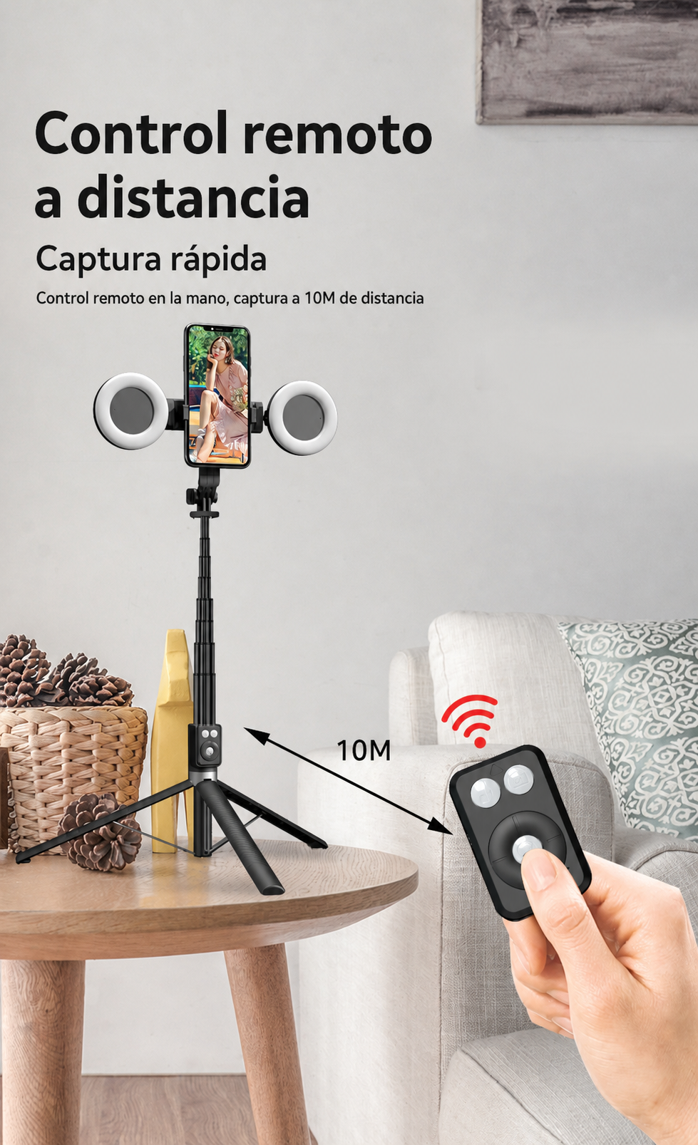 Selfie Stick Trípode Bluetooth con Control Remoto y Luz - 13