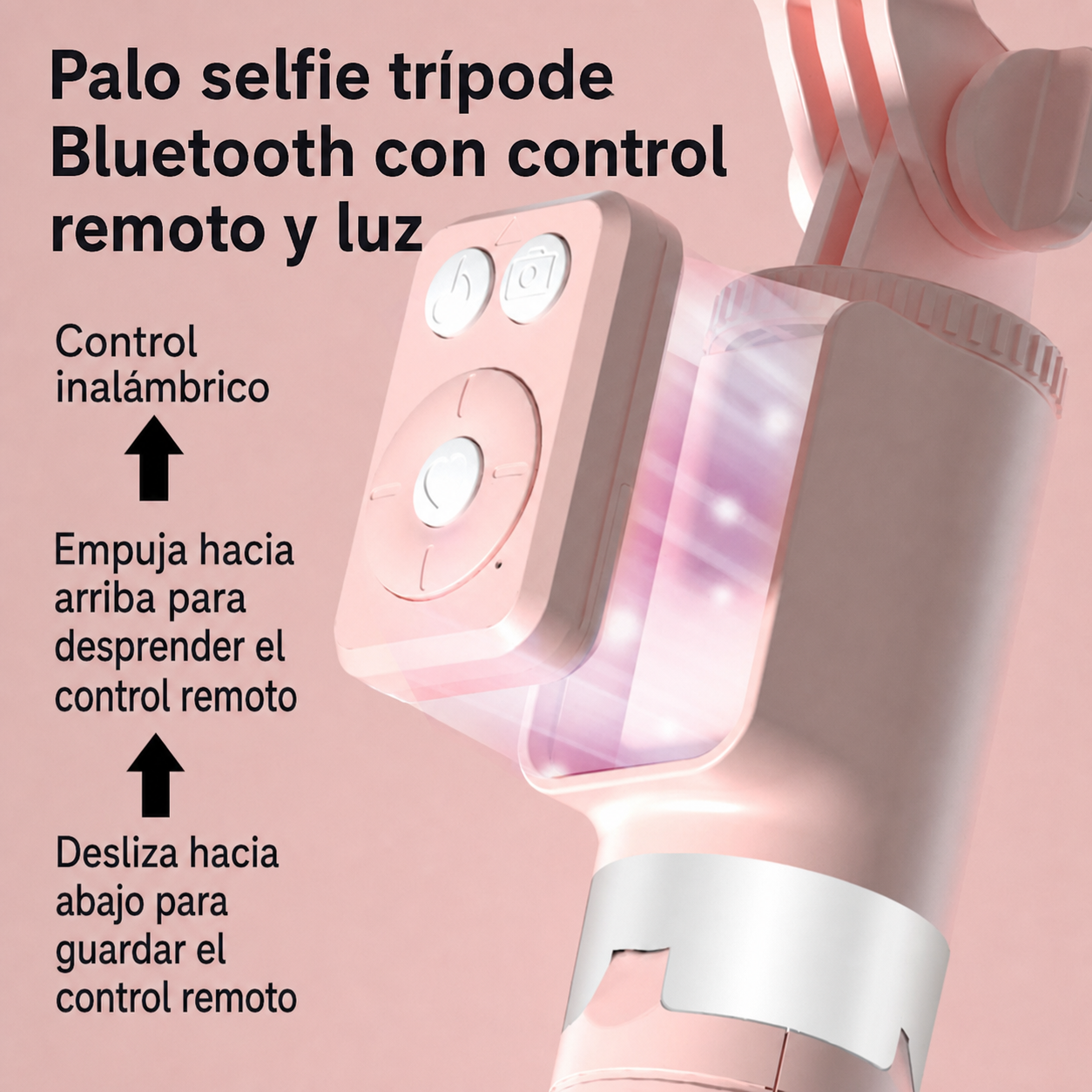 Selfie Stick Trípode Bluetooth con Control Remoto y Luz - 4