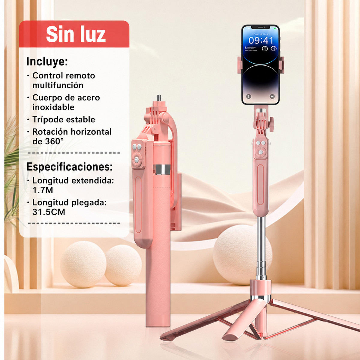 Selfie Stick Trípode Bluetooth con Control Remoto y Luz - 6