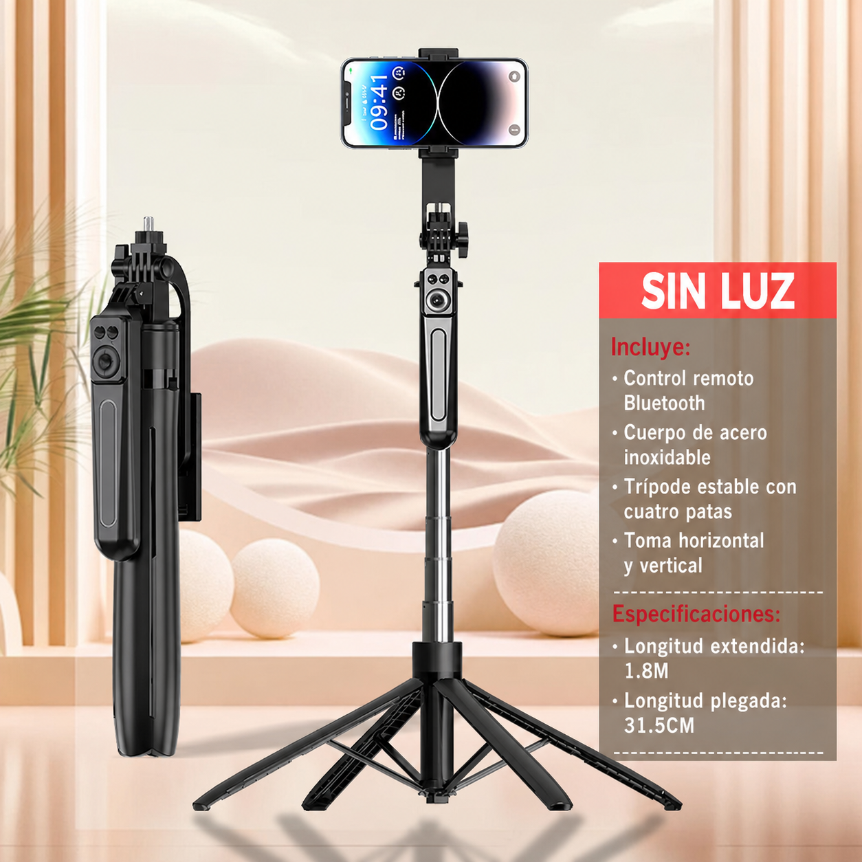 Selfie Stick Trípode Bluetooth con Control Remoto y Luz - 10