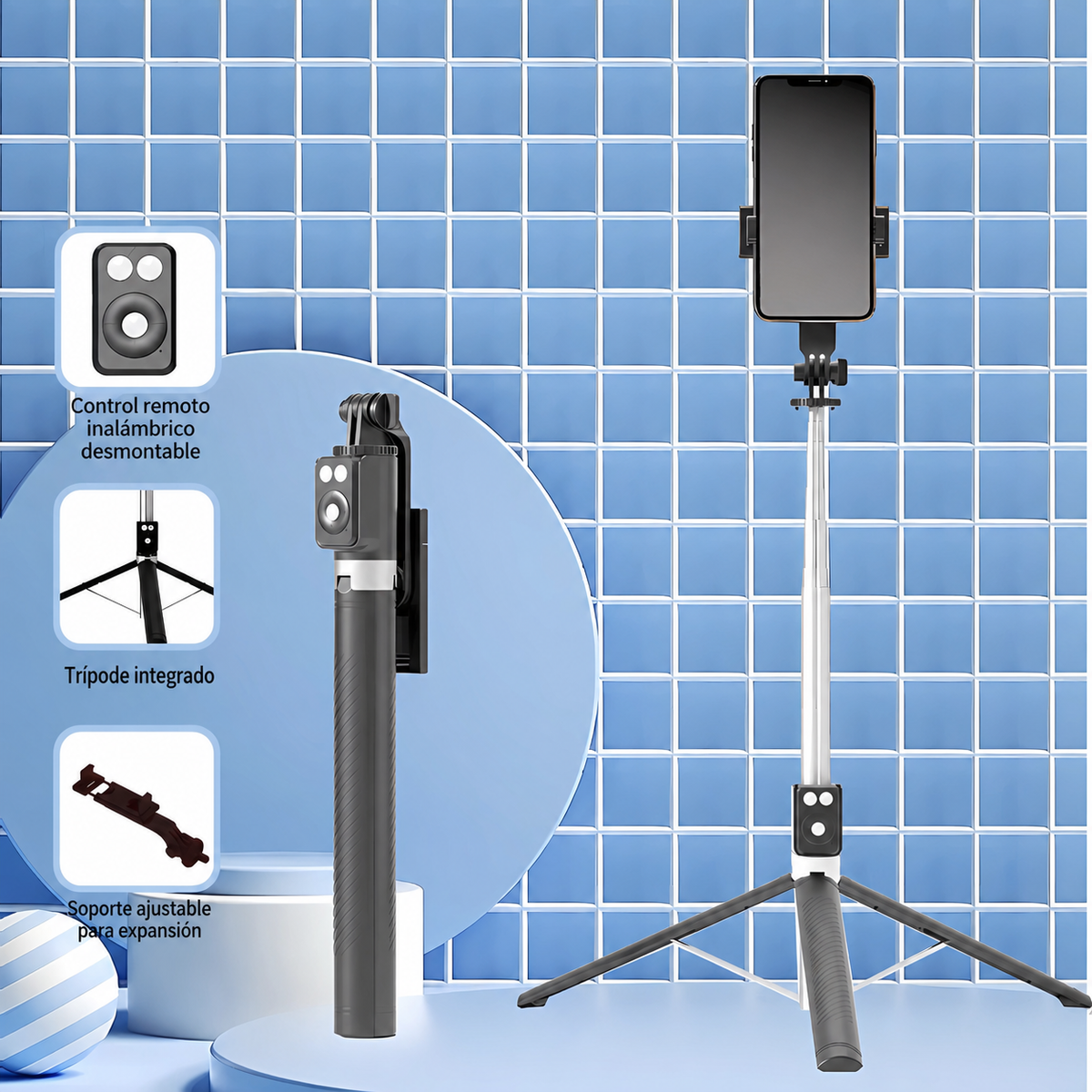 Selfie Stick Trípode Bluetooth con Control Remoto y Luz