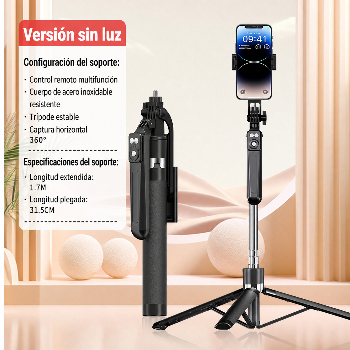 Selfie Stick Trípode Bluetooth con Control Remoto y Luz