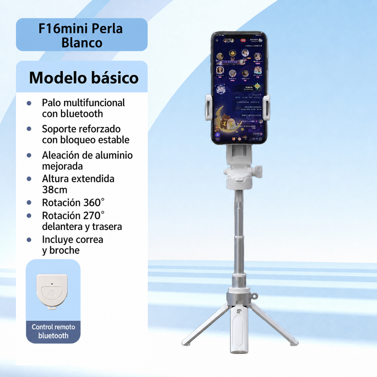 Selfie Stick Trípode Bluetooth con Control Remoto y Luz